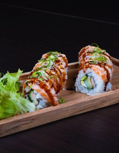 Geflambeerde soft shell zalm